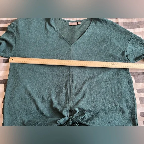 Sussan Size L Teal Green Tie Front Top Long Sleeve Blouse - Picture 6 of 15